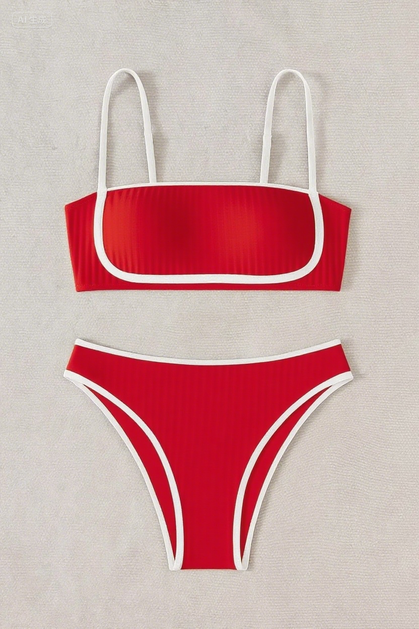 🚨𝐂𝐡𝐫𝐢𝐬𝐭𝐦𝐚𝐬 𝐢𝐧 𝐉𝐮𝐥𝐲 𝐒𝐚𝐥𝐞🔥Rib Piping Bandeau & High-Waisted Bottoms Set