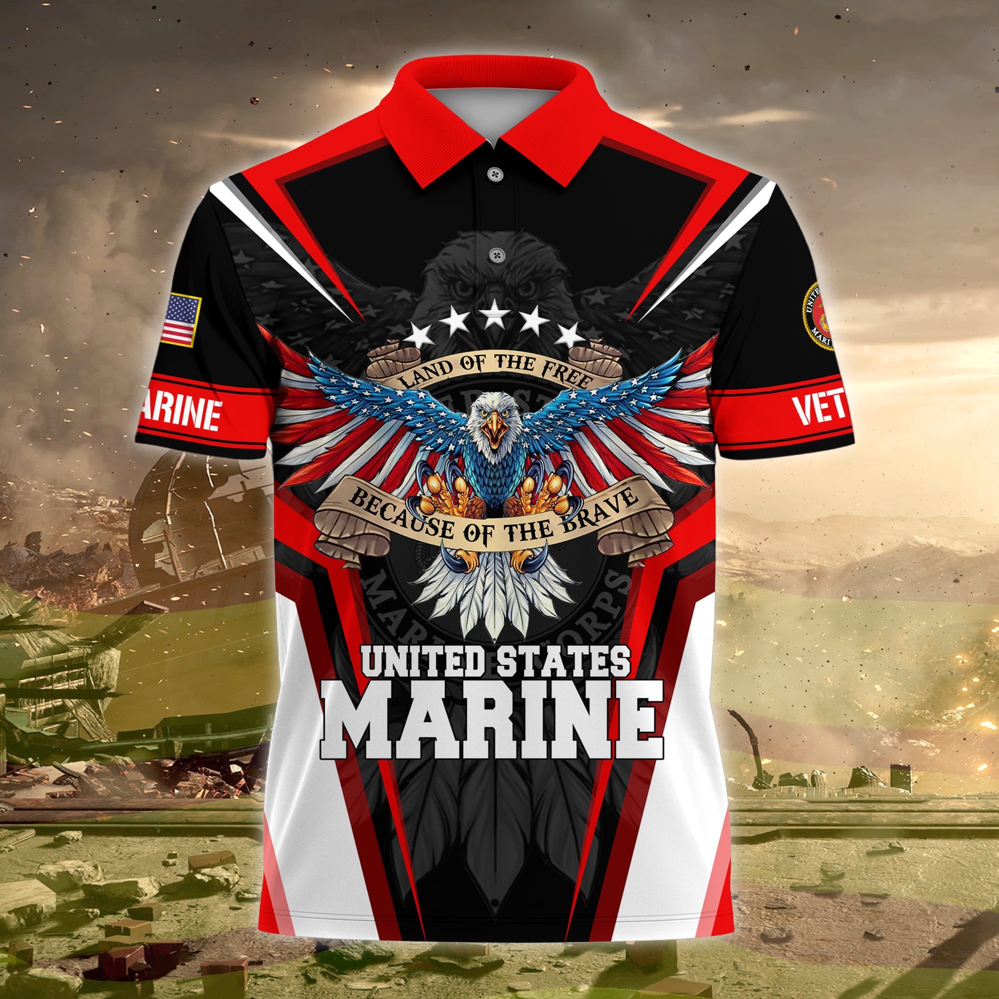 Premium Land Of The Free US Veteran Polo Shirt NPVC080301