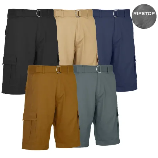 🚨Deal Of The Day🔥Men's 5-Pack Belted Cotton Flex Stretch Cargo Shorts