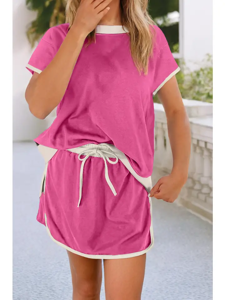 🚨Mother's Day Special🔥Color Block Drop Shoulder T-Shirt and Culotte Set