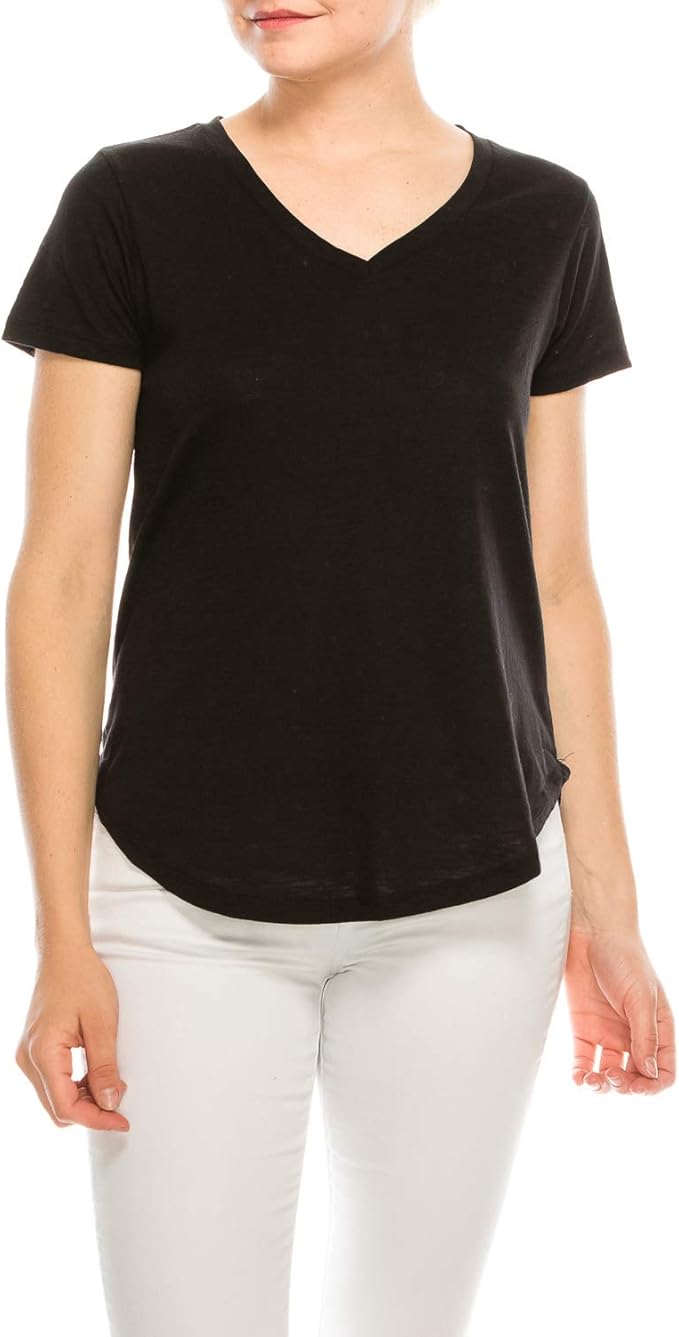 4-Piece Set V-Neck Cotton Curve Hem T-Shirt