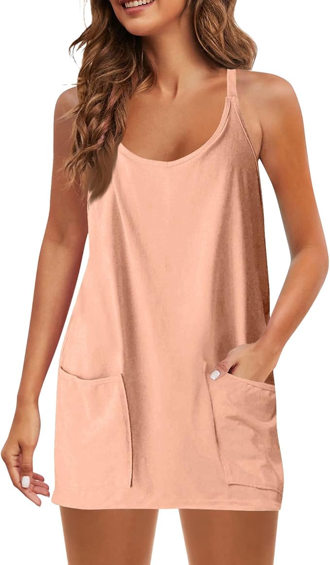 💥Factory Direct Sale💥Ladies' Mini Fitness Sling Dress with Built - in Shorts 👗