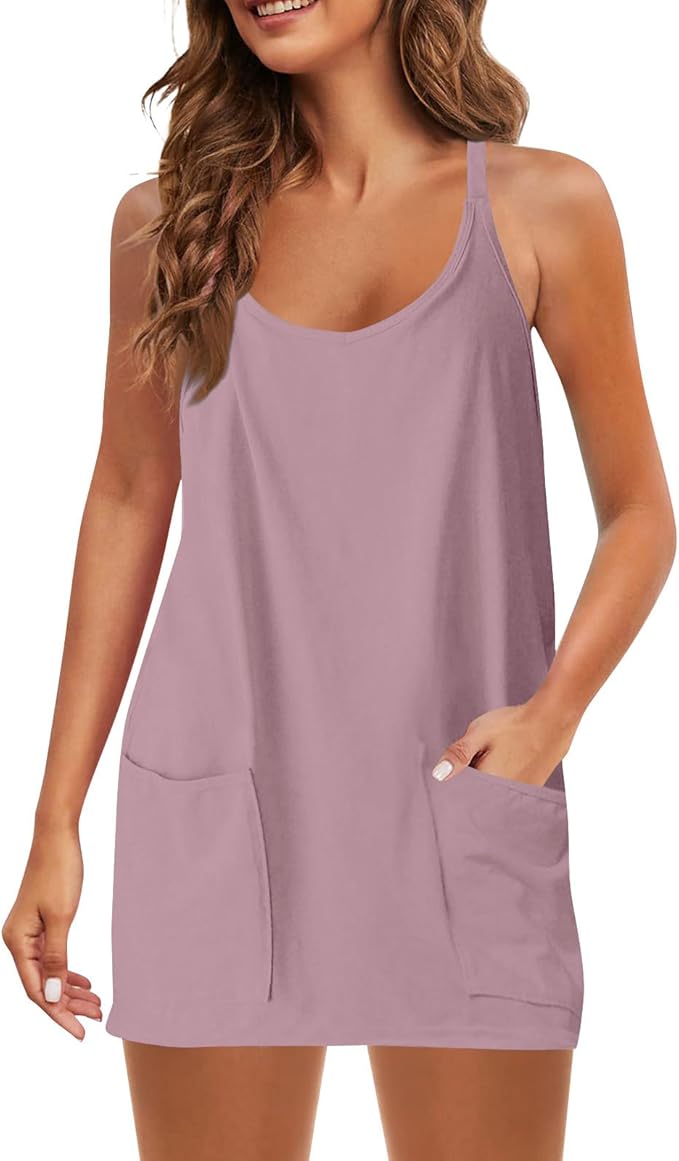 💥Factory Direct Sale💥Ladies' Mini Fitness Sling Dress with Built - in Shorts 👗