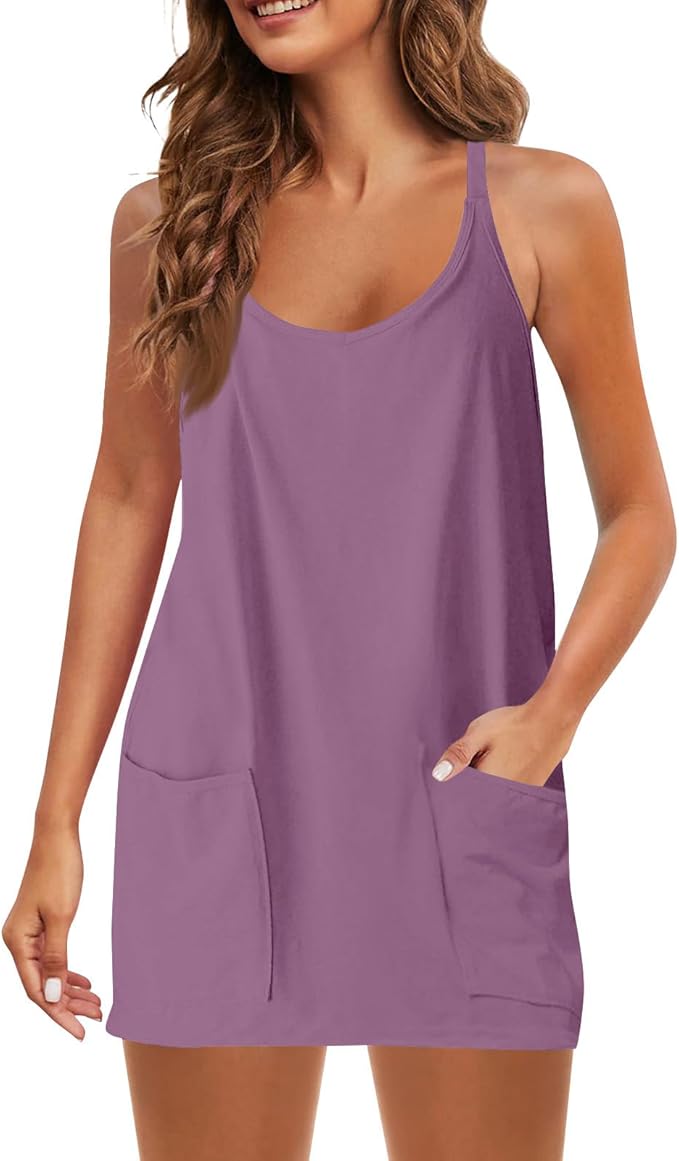 💥Factory Direct Sale💥Ladies' Mini Fitness Sling Dress with Built - in Shorts 👗