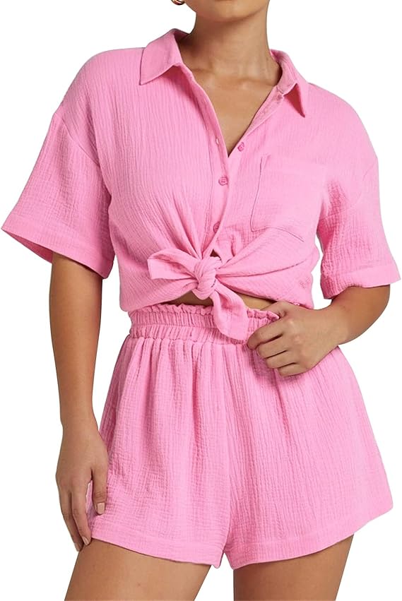 💥Factory Direct Sale💥Ladies' Casual Two-piece Set of Linen-cotton Short-sleeved Shirt and Shorts