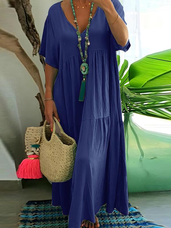 🚨 $7.99 – Today Only!🔥Women's Solid Color Ruffle Layered Puff Sleeve Dress