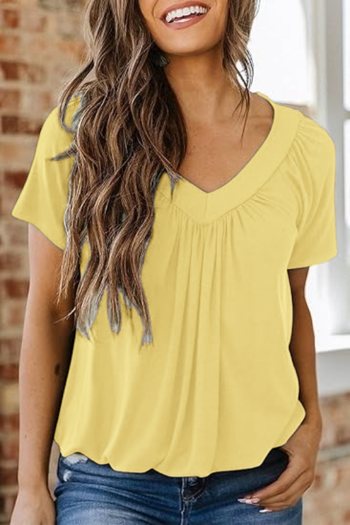 Women's Casual V-Neck Ruffled Short Sleeves
