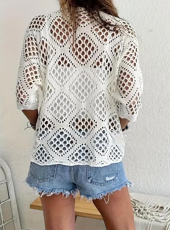 🎁Today's Special Offer🎁Women's Plus Size Open Knit Half Sleeve Pullover