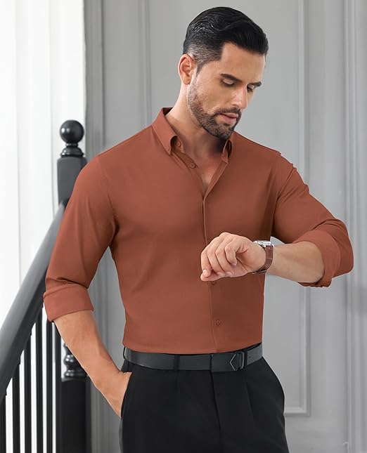 🎁Today's Special Offer🎁Wrinkle-Free And Iron-Free Elastic Slim Fit Business Casual Shirt (Long Sleeve Button-Down)