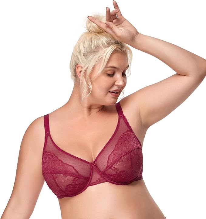 💥Factory Direct Sale💥Plus - Size Women's Unlined Lace Mesh Underwire Breathable Shaping Full - Cup Bra