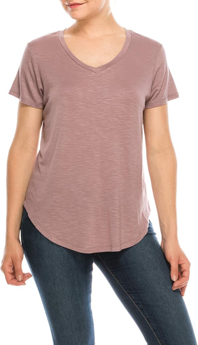 4-Piece Set V-Neck Cotton Curve Hem T-Shirt