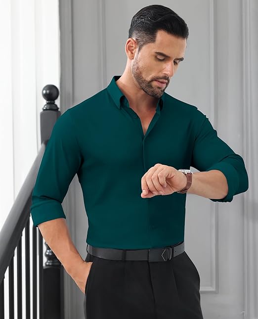 🎁Today's Special Offer🎁Wrinkle-Free And Iron-Free Elastic Slim Fit Business Casual Shirt (Long Sleeve Button-Down)