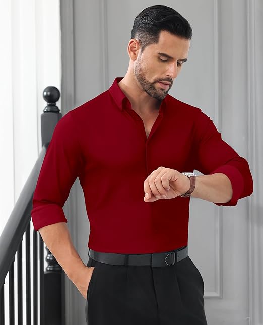 🎁Today's Special Offer🎁Wrinkle-Free And Iron-Free Elastic Slim Fit Business Casual Shirt (Long Sleeve Button-Down)