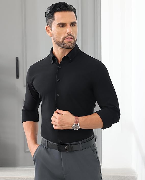 🎁Today's Special Offer🎁Wrinkle-Free And Iron-Free Elastic Slim Fit Business Casual Shirt (Long Sleeve Button-Down)
