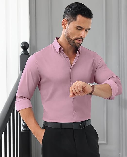 🎁Today's Special Offer🎁Wrinkle-Free And Iron-Free Elastic Slim Fit Business Casual Shirt (Long Sleeve Button-Down)