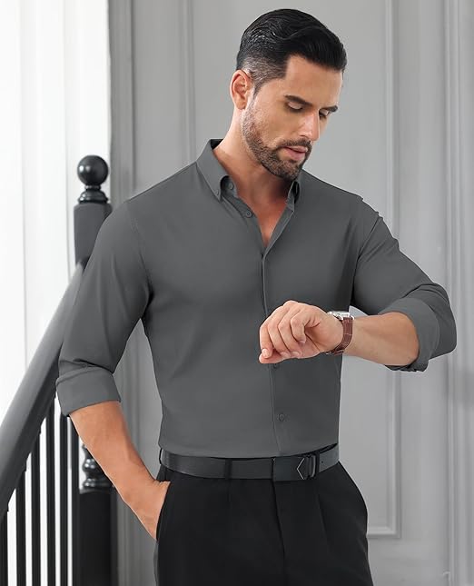 🎁Today's Special Offer🎁Wrinkle-Free And Iron-Free Elastic Slim Fit Business Casual Shirt (Long Sleeve Button-Down)