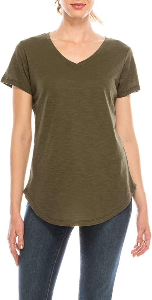 4-Piece Set V-Neck Cotton Curve Hem T-Shirt