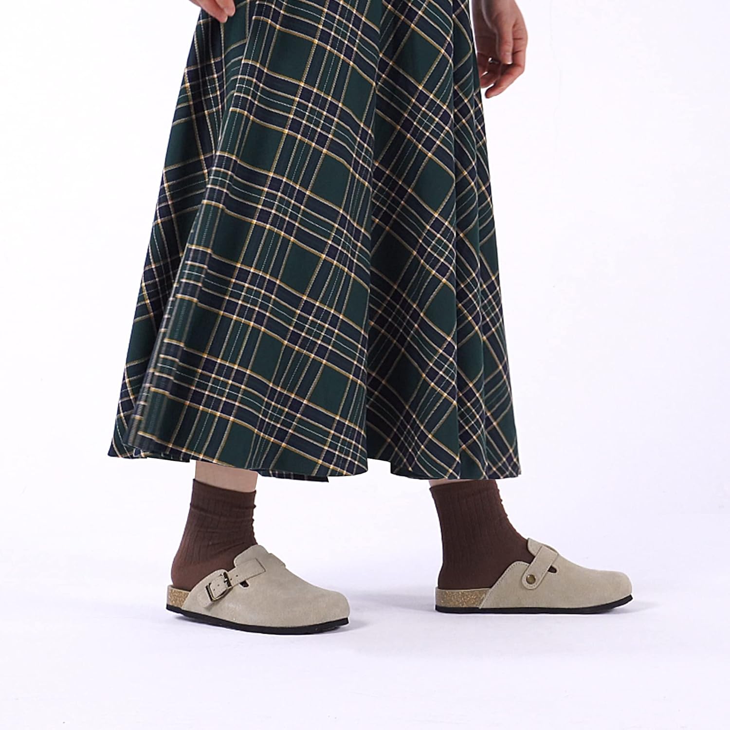 Women's Closed Round Toe Suede Cork Clogs