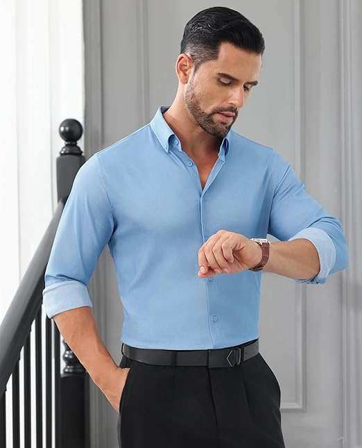 🎁Today's Special Offer🎁Wrinkle-Free And Iron-Free Elastic Slim Fit Business Casual Shirt (Long Sleeve Button-Down)