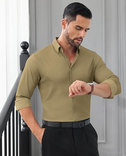 🎁Today's Special Offer🎁Wrinkle-Free And Iron-Free Elastic Slim Fit Business Casual Shirt (Long Sleeve Button-Down)
