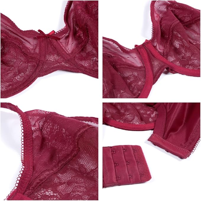 💥Factory Direct Sale💥Plus - Size Women's Unlined Lace Mesh Underwire Breathable Shaping Full - Cup Bra