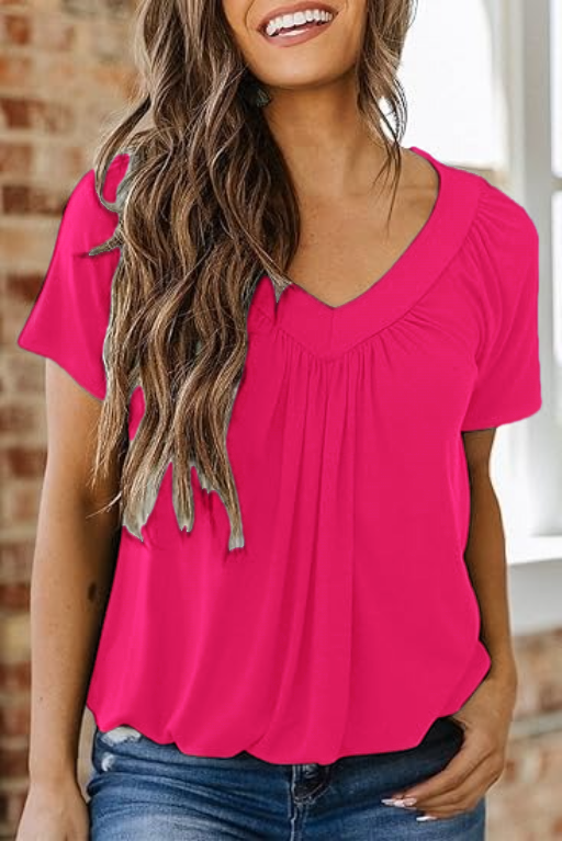 Women's Casual V-Neck Ruffled Short Sleeves