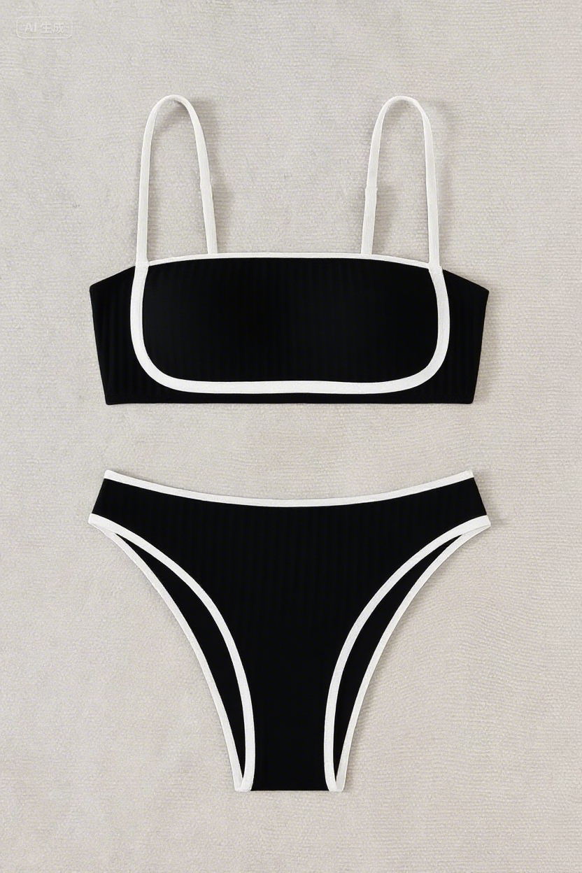 🚨𝐂𝐡𝐫𝐢𝐬𝐭𝐦𝐚𝐬 𝐢𝐧 𝐉𝐮𝐥𝐲 𝐒𝐚𝐥𝐞🔥Rib Piping Bandeau & High-Waisted Bottoms Set