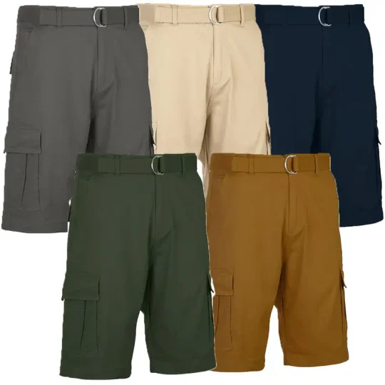 🚨Deal Of The Day🔥Men's 5-Pack Belted Cotton Flex Stretch Cargo Shorts