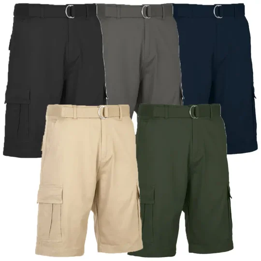 🚨Deal Of The Day🔥Men's 5-Pack Belted Cotton Flex Stretch Cargo Shorts