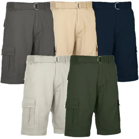 🚨Deal Of The Day🔥Men's 5-Pack Belted Cotton Flex Stretch Cargo Shorts