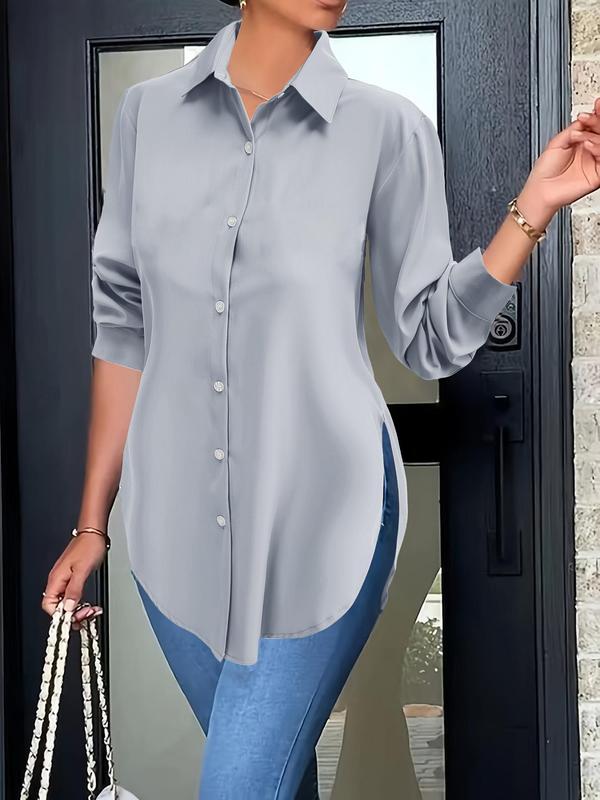 💥Factory Direct Sale💥Women's Plain Button Front Split Side Shirt