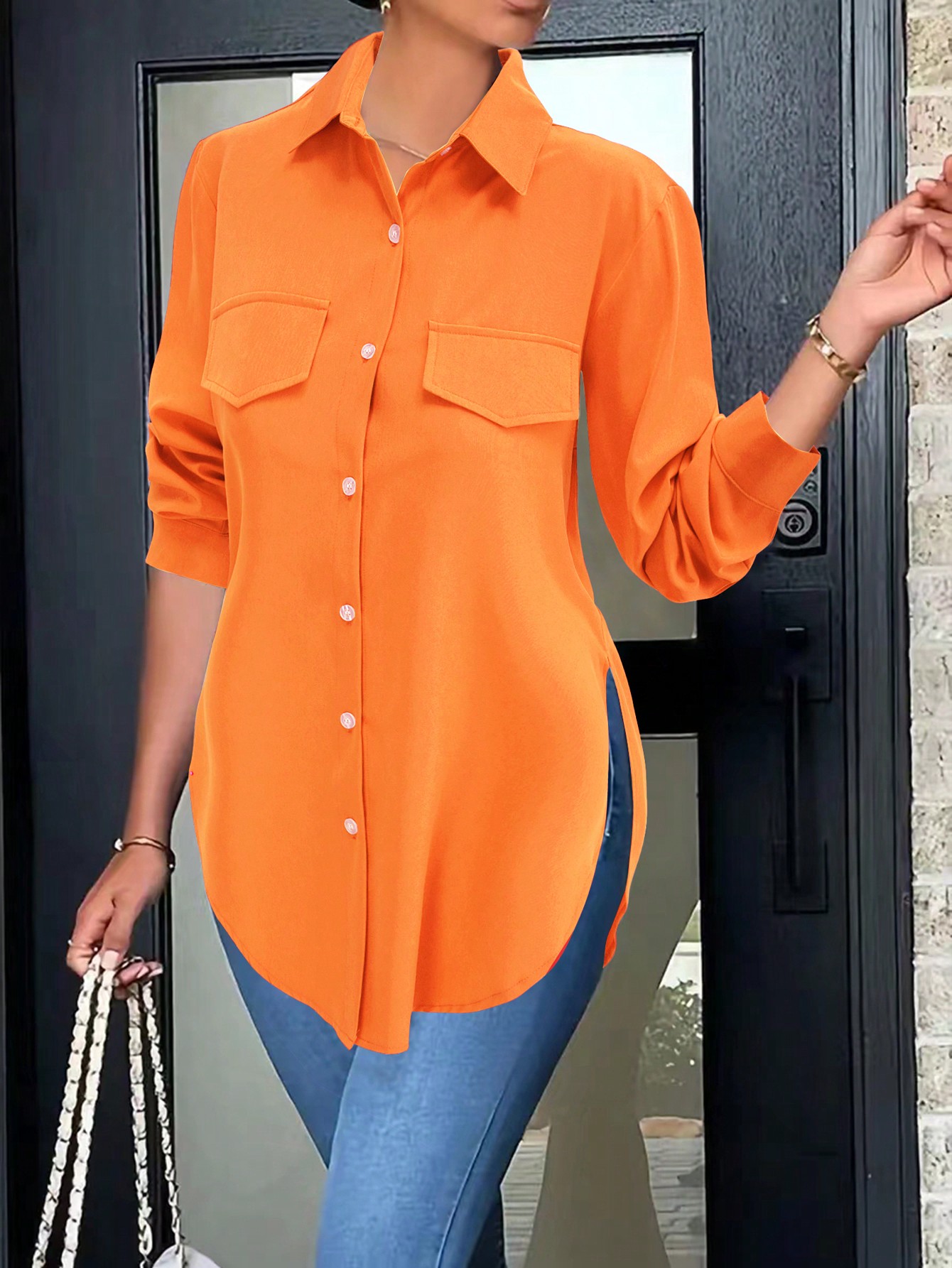 💥Factory Direct Sale💥Women's Plain Button Front Split Side Shirt