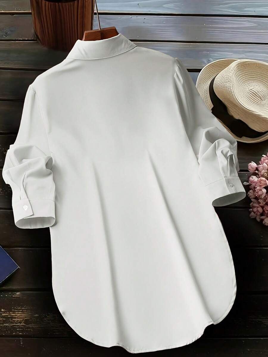 💥Factory Direct Sale💥Women's Plain Button Front Split Side Shirt