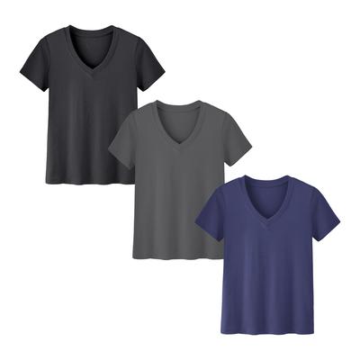 SHOWITTY Womens 3 Pack T-Shirts Basic Short Sleeve V Neck Tops 