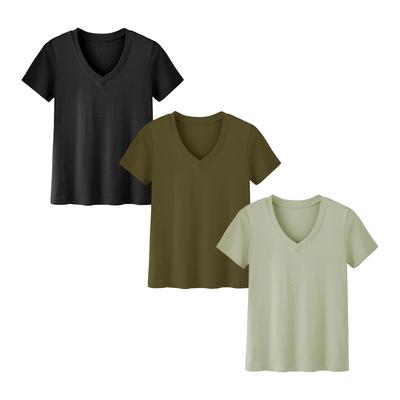 SHOWITTY Womens 3 Pack T-Shirts Basic Short Sleeve V Neck Tops 