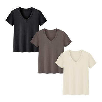 SHOWITTY Womens 3 Pack T-Shirts Basic Short Sleeve V Neck Tops 