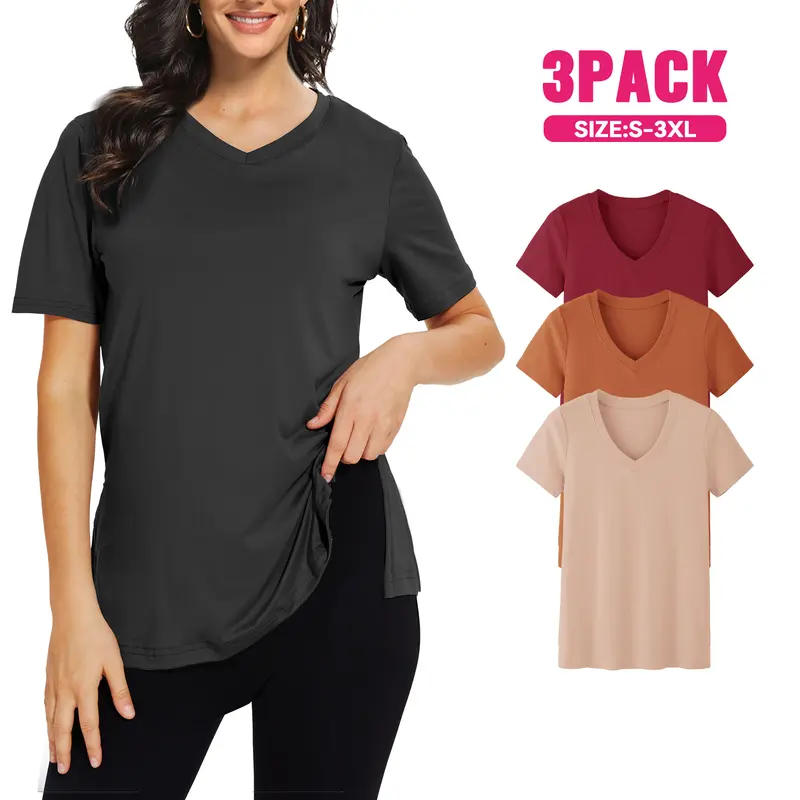 SHOWITTY Womens 3 Pack T-Shirts Basic Short Sleeve V Neck Tops 