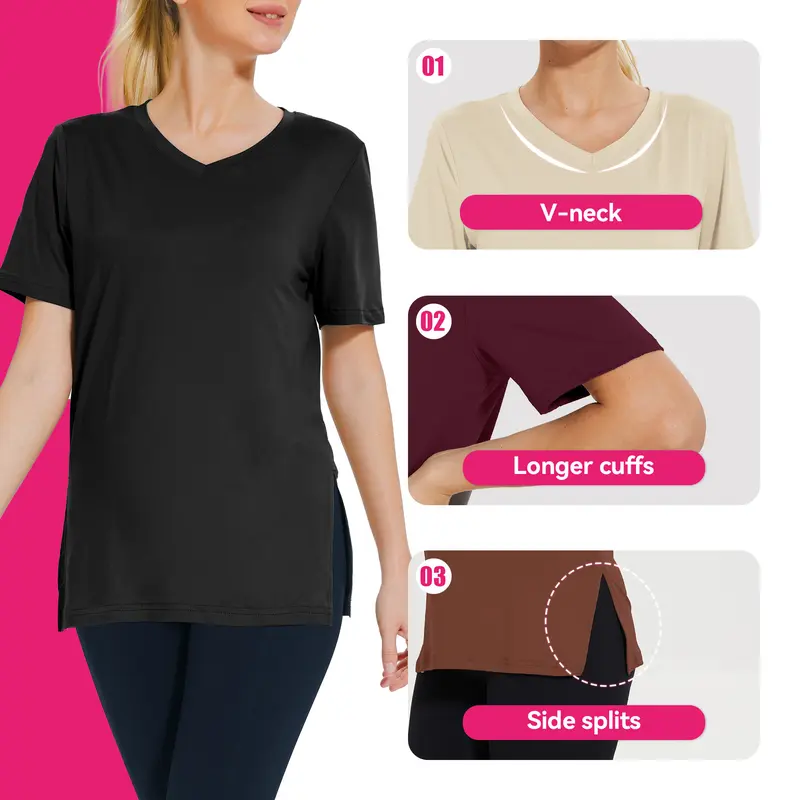 SHOWITTY Womens 3 Pack T-Shirts Basic Short Sleeve V Neck Tops 