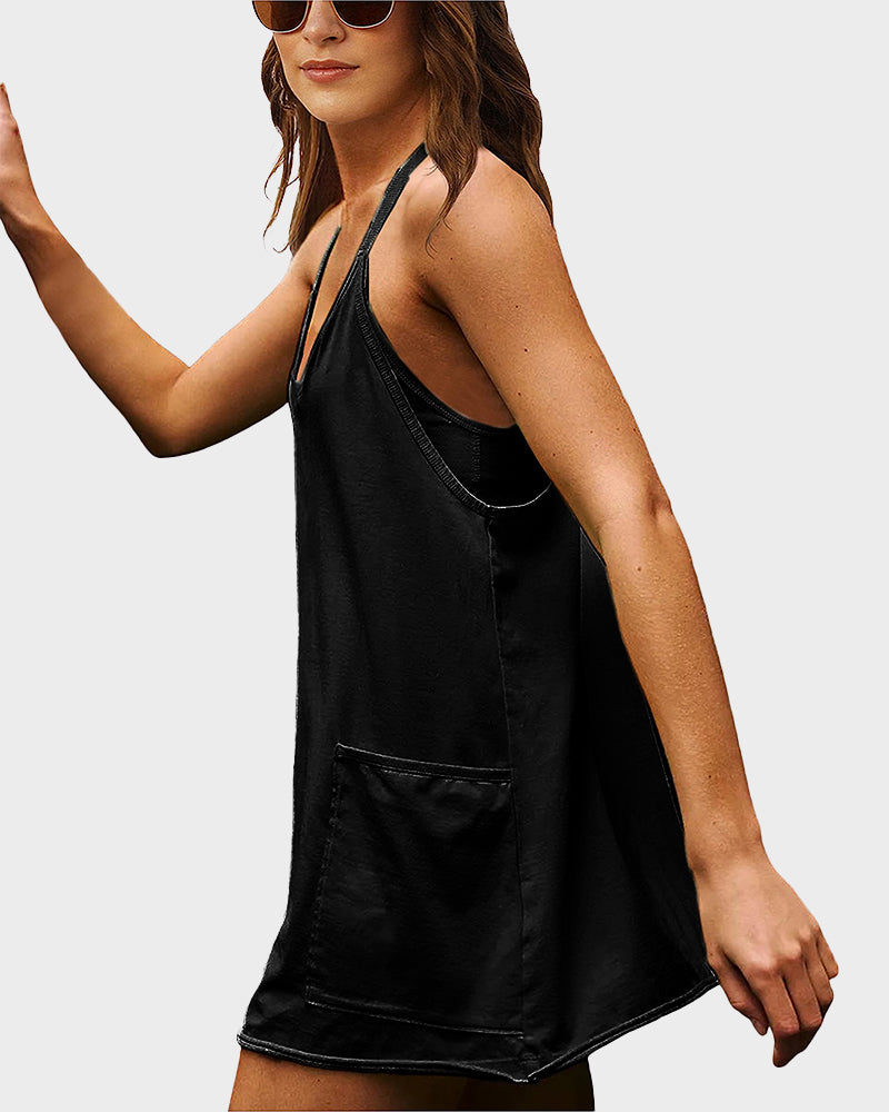 Women's  Athletic Sleeveless Mini Dress with Built-in Shorts 