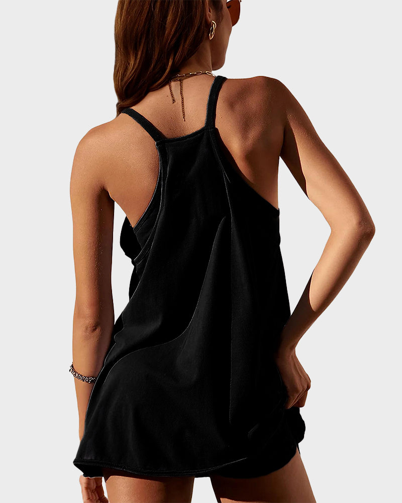Women's  Athletic Sleeveless Mini Dress with Built-in Shorts 