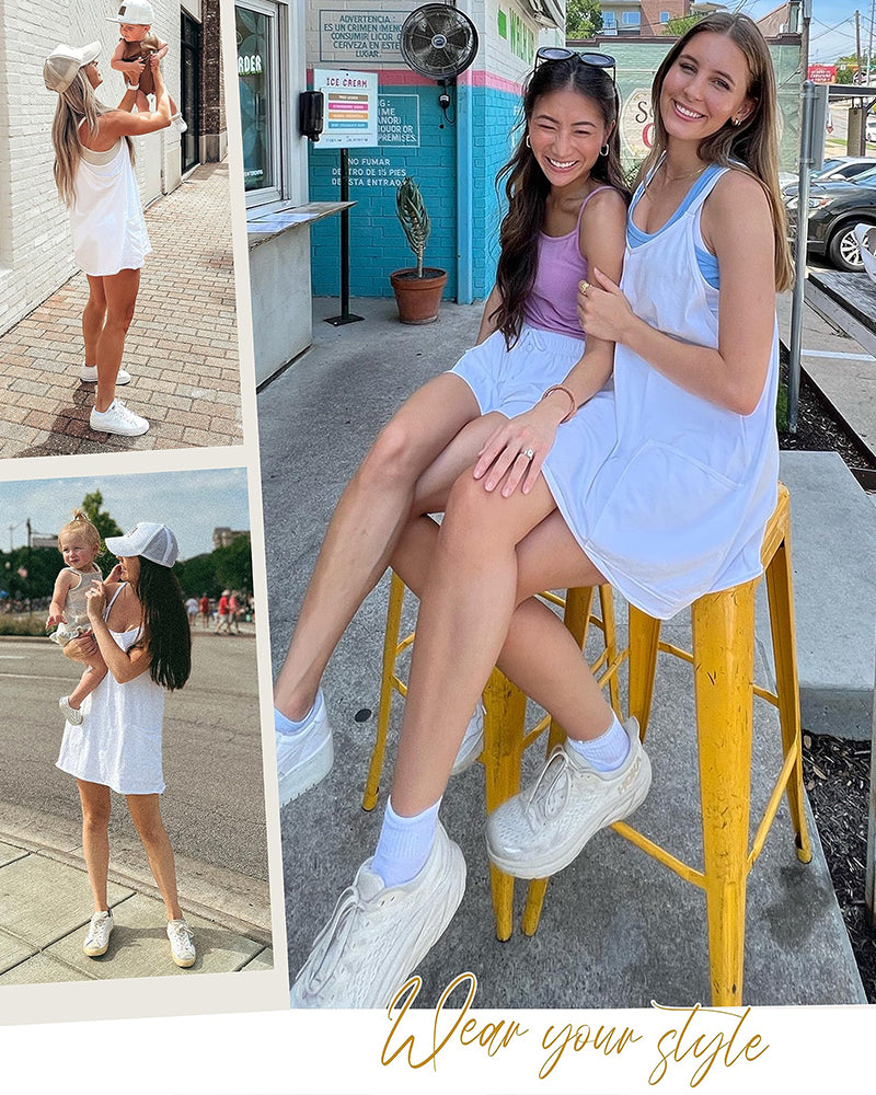 Women's  Athletic Sleeveless Mini Dress with Built-in Shorts 