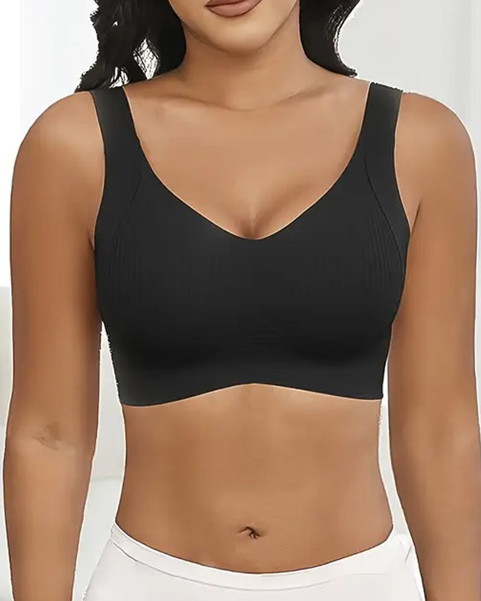 Women's Solid Four-breasted Adjustable Wireless Bra