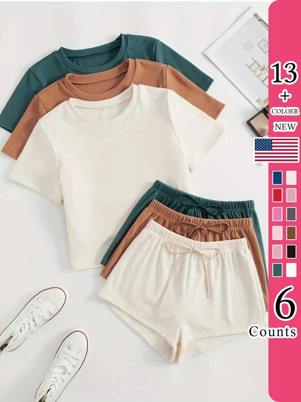 💥Factory Direct Sale💥Women's Casual T - shirt and Shorts Set in 3 Colors (6 PCS) 👚🩳