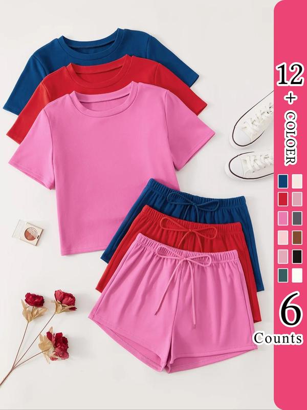 💥Factory Direct Sale💥Women's Casual T - shirt and Shorts Set in 3 Colors (6 PCS) 👚🩳