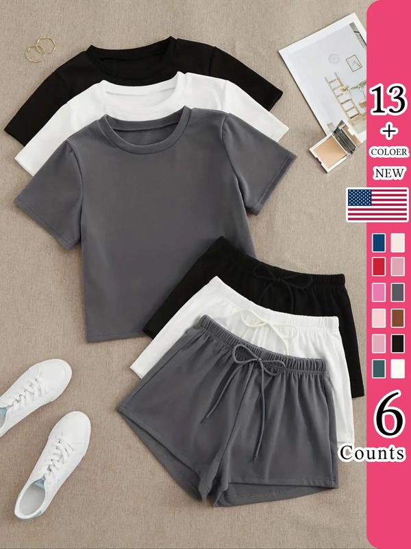 💥Factory Direct Sale💥Women's Casual T - shirt and Shorts Set in 3 Colors (6 PCS) 👚🩳