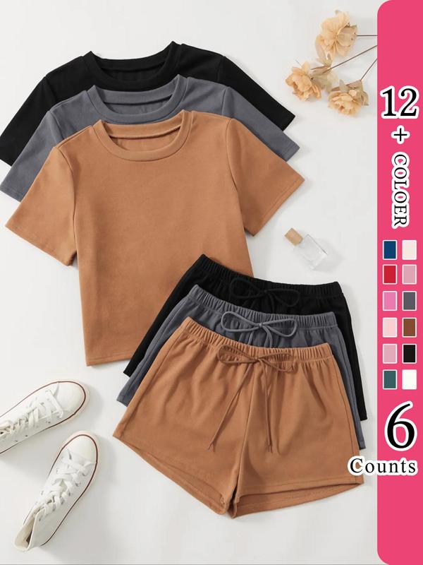 💥Factory Direct Sale💥Women's Casual T - shirt and Shorts Set in 3 Colors (6 PCS) 👚🩳