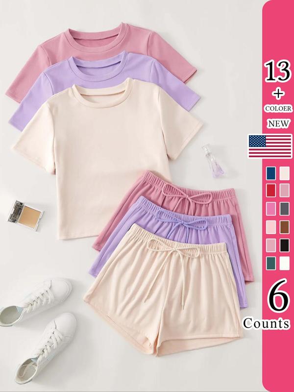 💥Factory Direct Sale💥Women's Casual T - shirt and Shorts Set in 3 Colors (6 PCS) 👚🩳