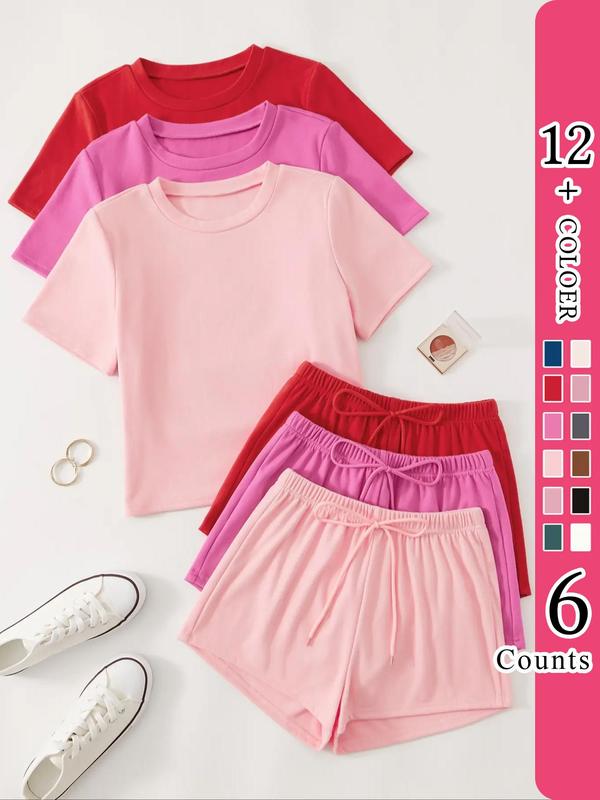 💥Factory Direct Sale💥Women's Casual T - shirt and Shorts Set in 3 Colors (6 PCS) 👚🩳