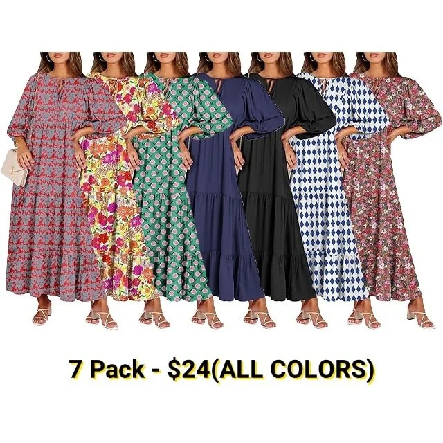 🌸Summer Special🌸Women's Elegant Puff Sleeve Floral Boho Maxi Dress