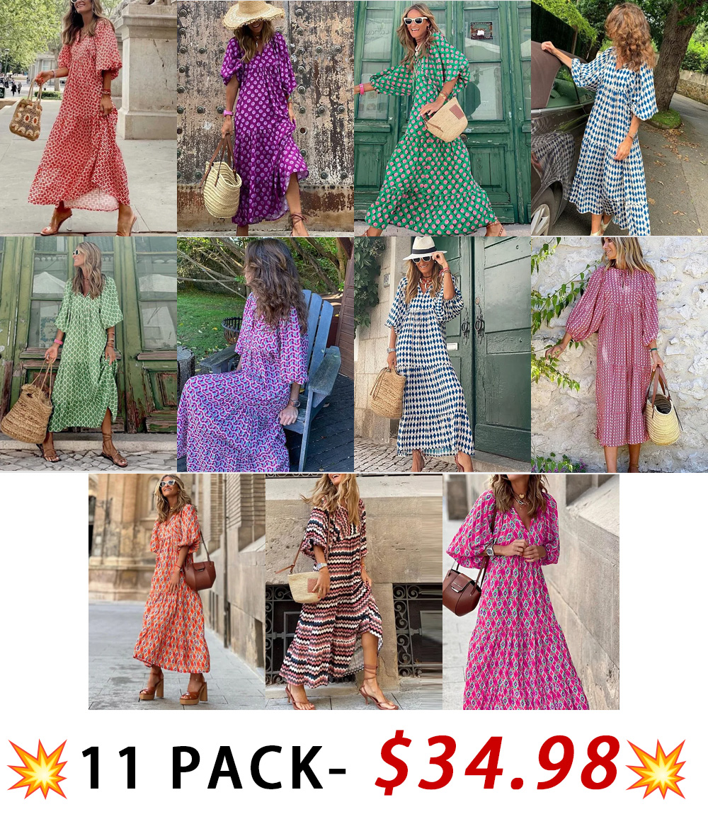 🌸Summer Special🌸Women's Elegant Puff Sleeve Floral Boho Maxi Dress